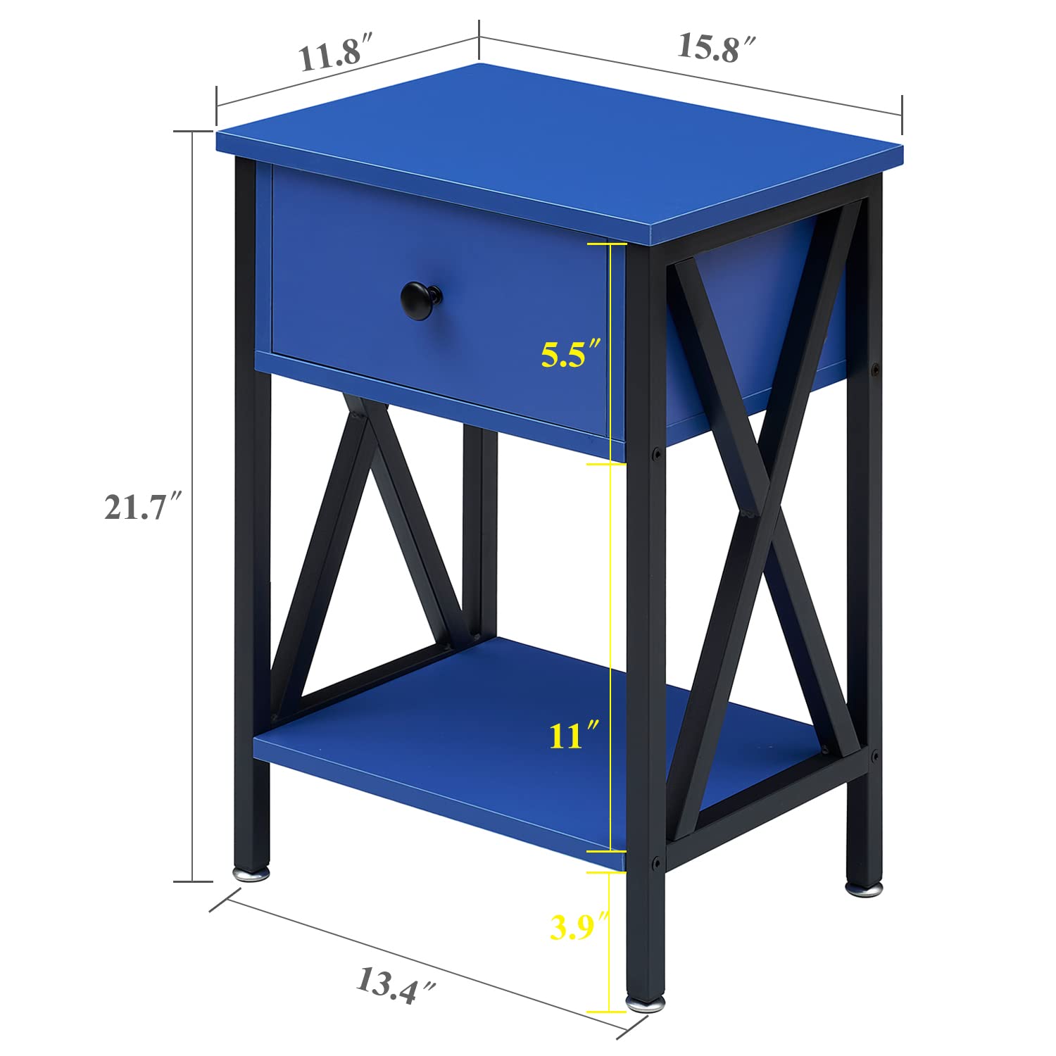 VECELO End Tables, Modern Nightstand with Drawer & Shelf, Night Stand for Bedroom Living Room,Industrial Metal Frame