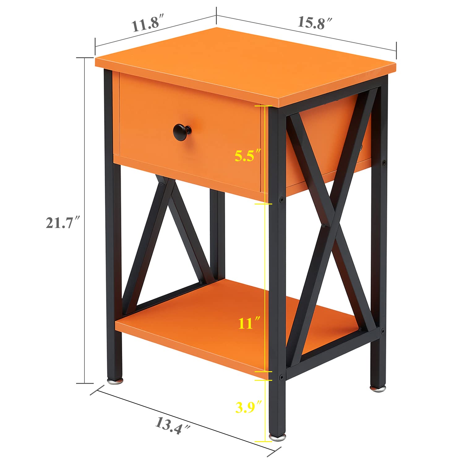 VECELO End Tables, Modern Nightstand with Drawer & Shelf, Night Stand for Bedroom Living Room,Industrial Metal Frame