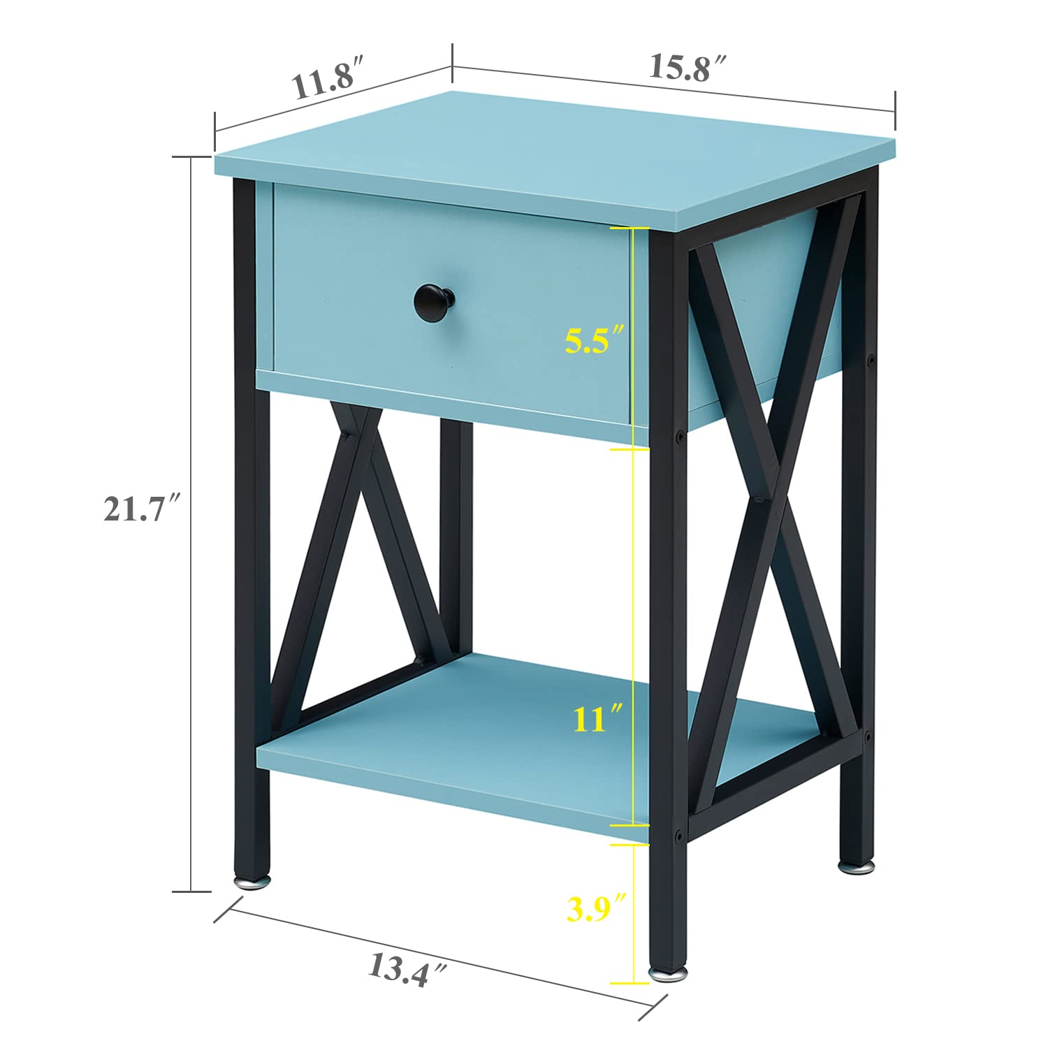 VECELO End Tables, Modern Nightstand with Drawer & Shelf, Night Stand for Bedroom Living Room,Industrial Metal Frame