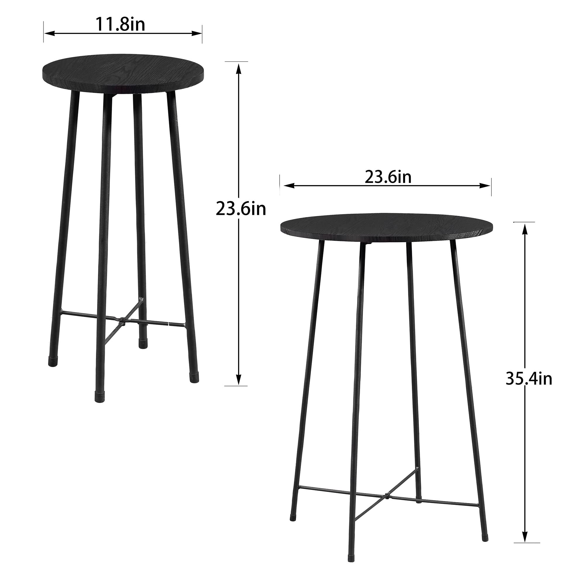 VECELO 3 Piece Sets, Round Bistro Table and Chairs Set of 2, Counter Height Wood top,Small Spaces Saving for Dining Room Breakfast, Bar, Black