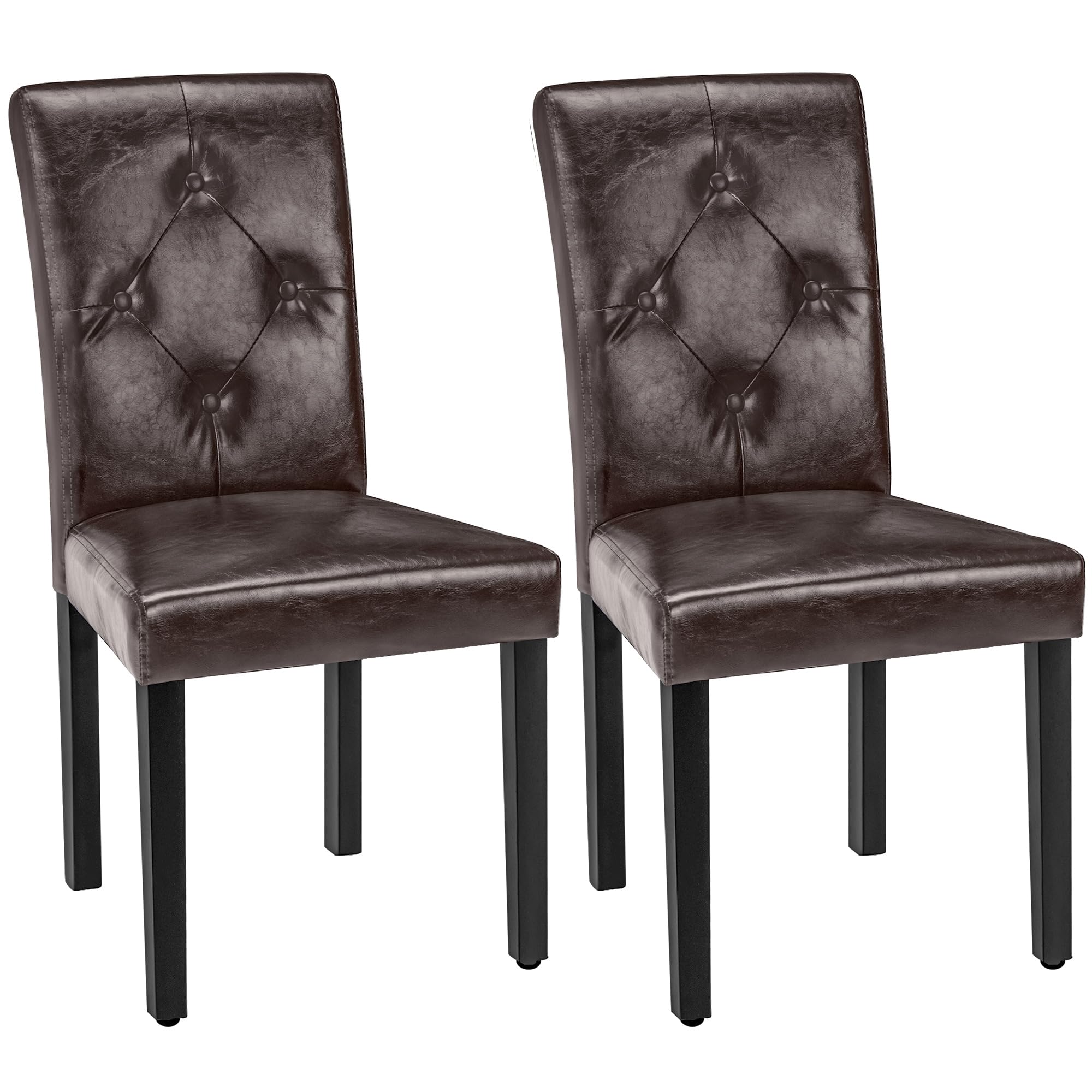 VECELO Upholstered Dining Chairs Set of 2, Modern PU Leather and Solid Wood Legs & High Back for Kitchen/Living Room- Coffee